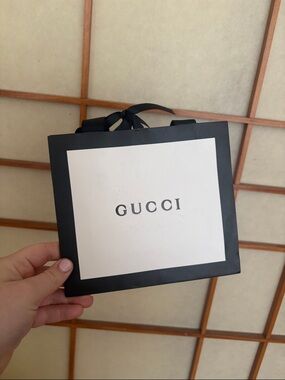 Gucci Black and White Logo Shopping Gift Bag